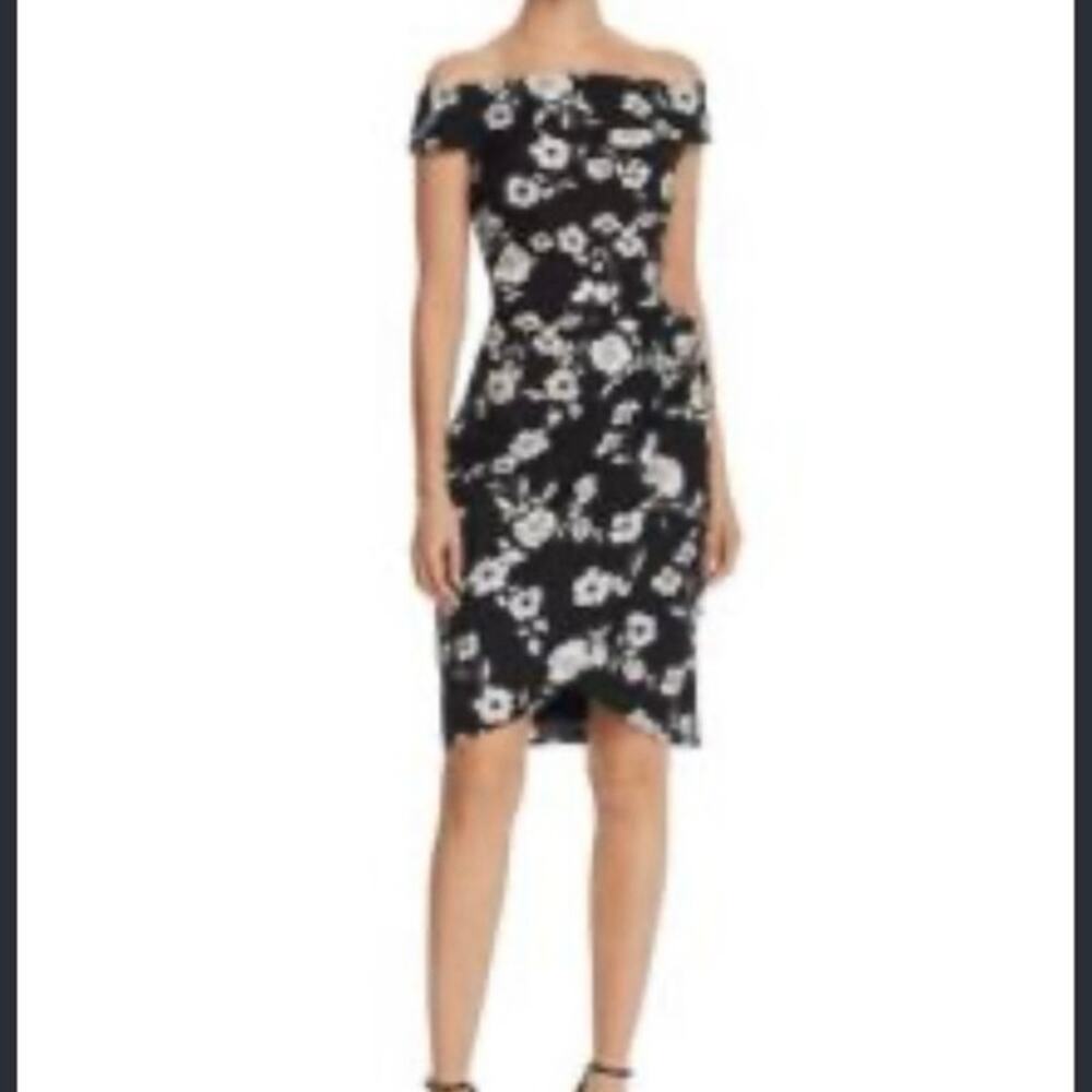Adrianna Papell Off The Shoulders Black Floral Dress NWT Women’s 16 Living Bloom